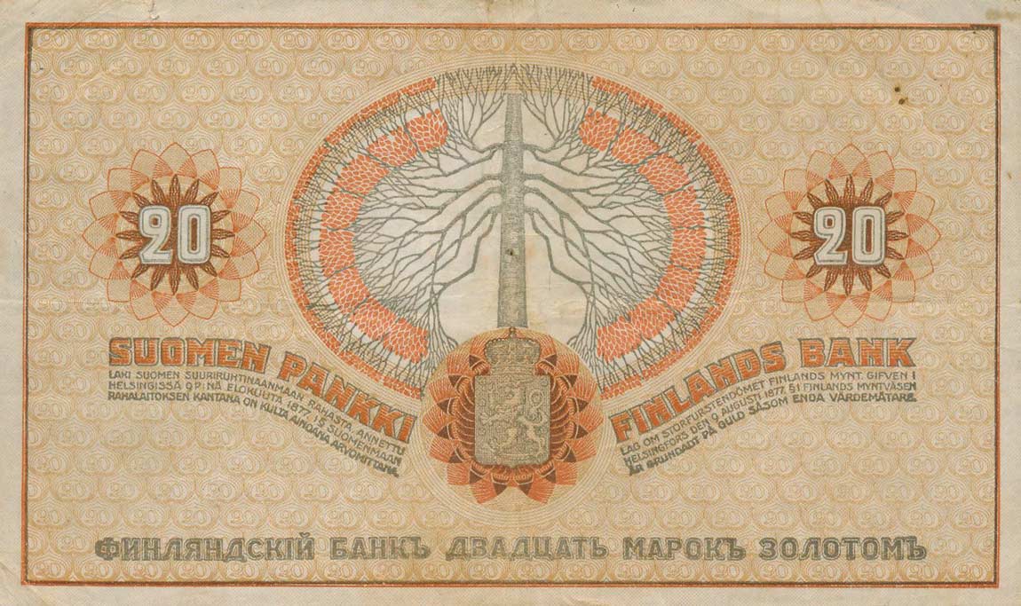 Back of Finland p21b: 20 Markkaa from 1909