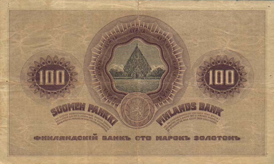Back of Finland p22: 100 Markkaa from 1909