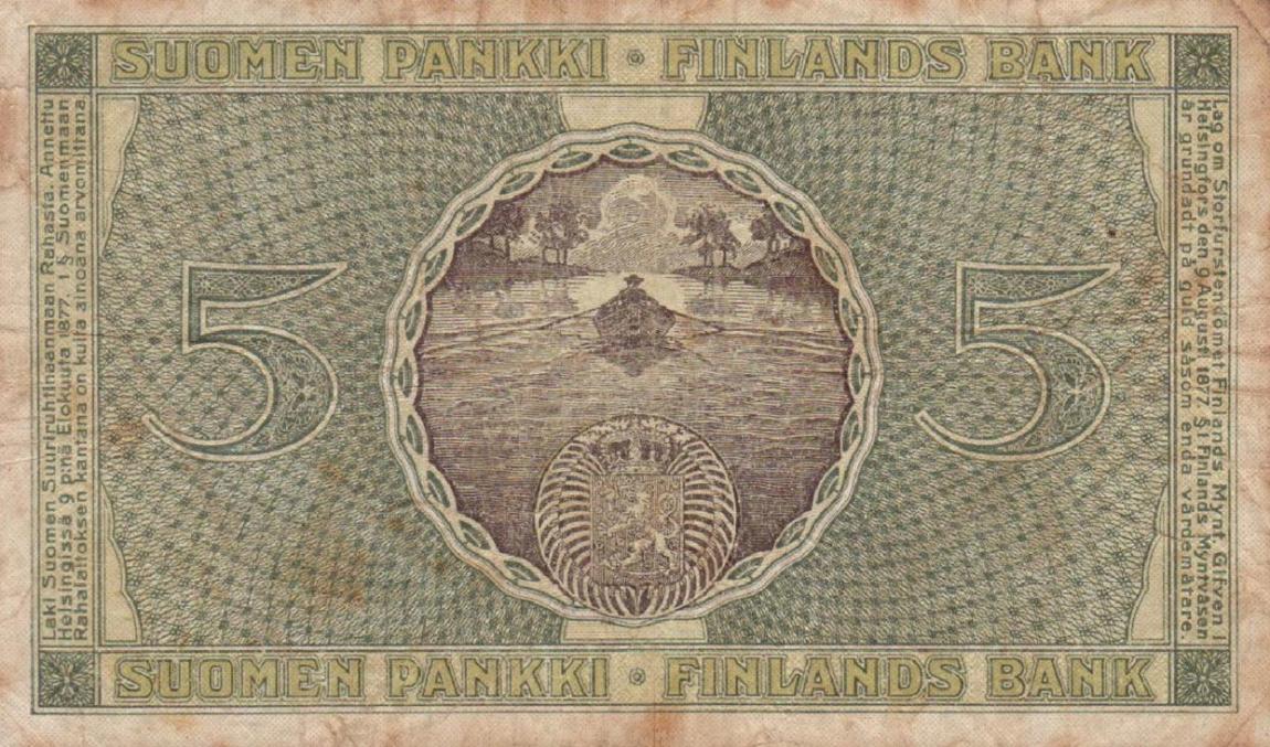 Back of Finland p36: 5 Markkaa from 1918