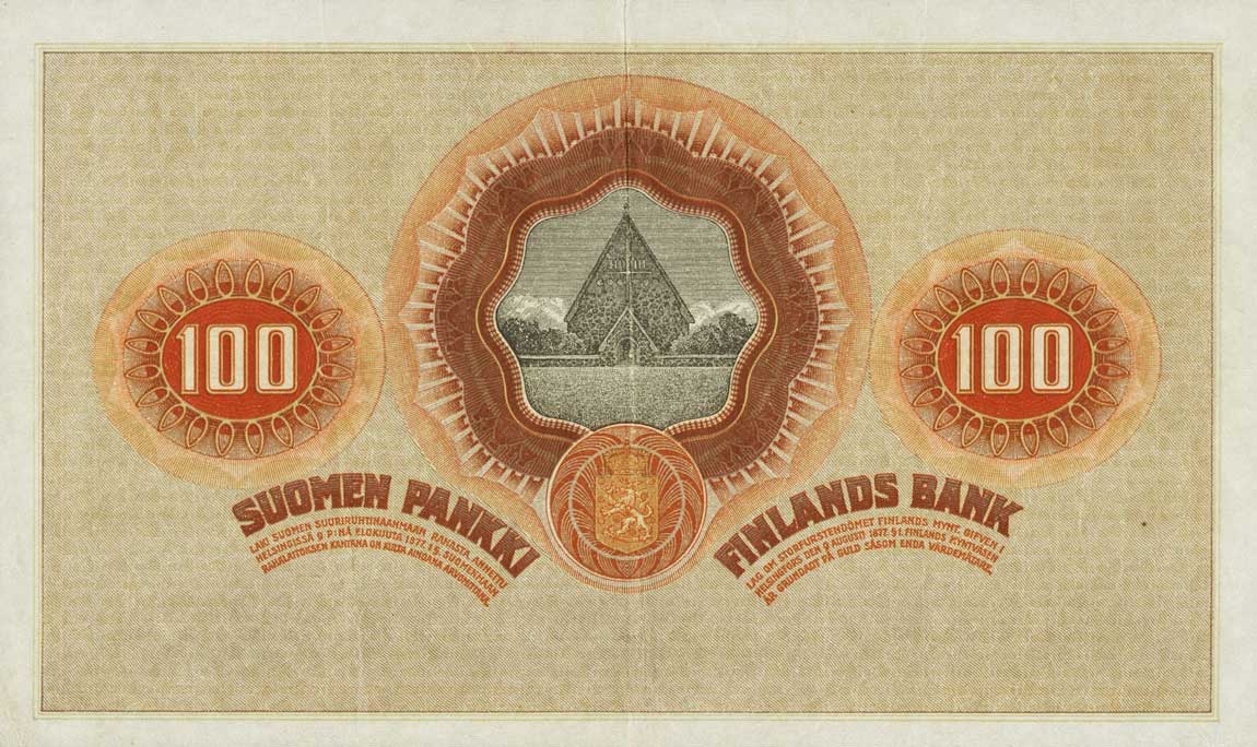 Back of Finland p40: 100 Markkaa from 1918