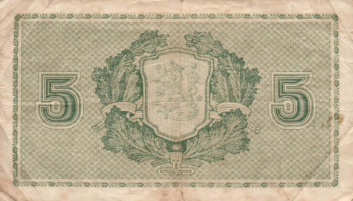 Back of Finland p42: 5 Markkaa from 1922
