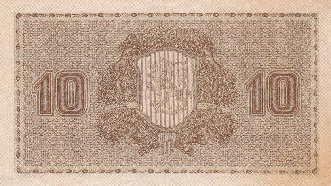 Back of Finland p43: 10 Markkaa from 1922