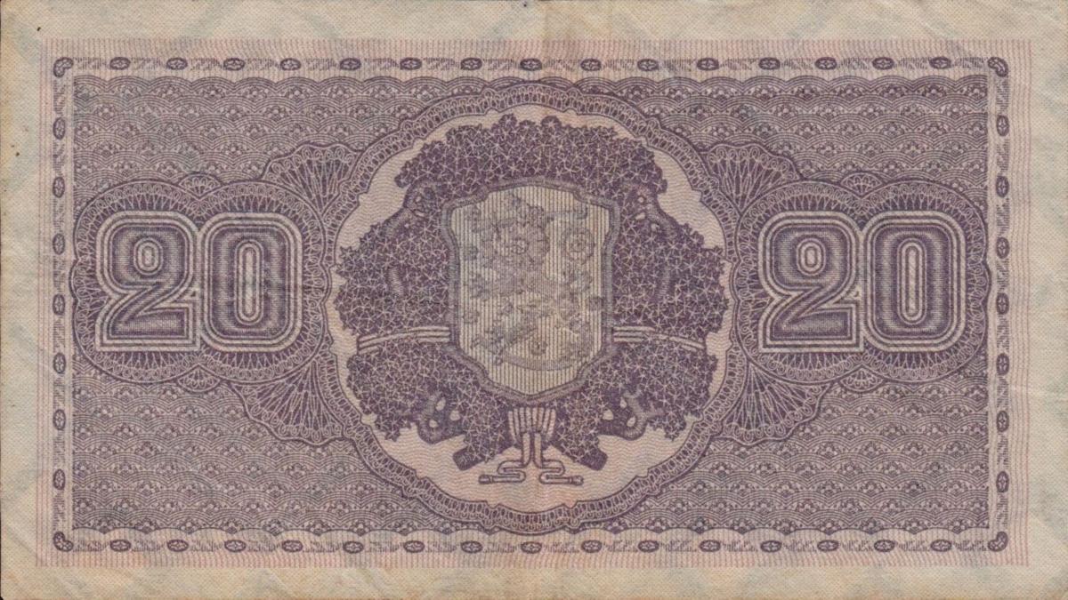 Back of Finland p44: 20 Markkaa from 1922