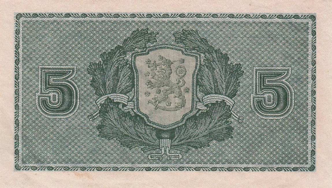 Back of Finland p49: 5 Markkaa from 1922