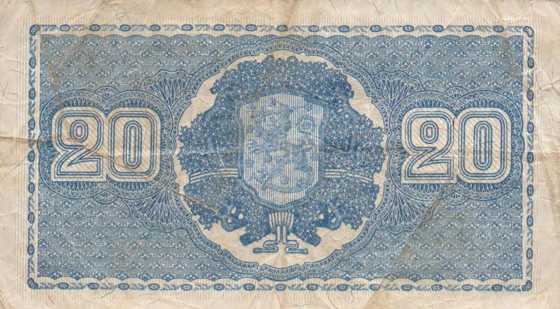 Back of Finland p58: 20 Markkaa from 1922