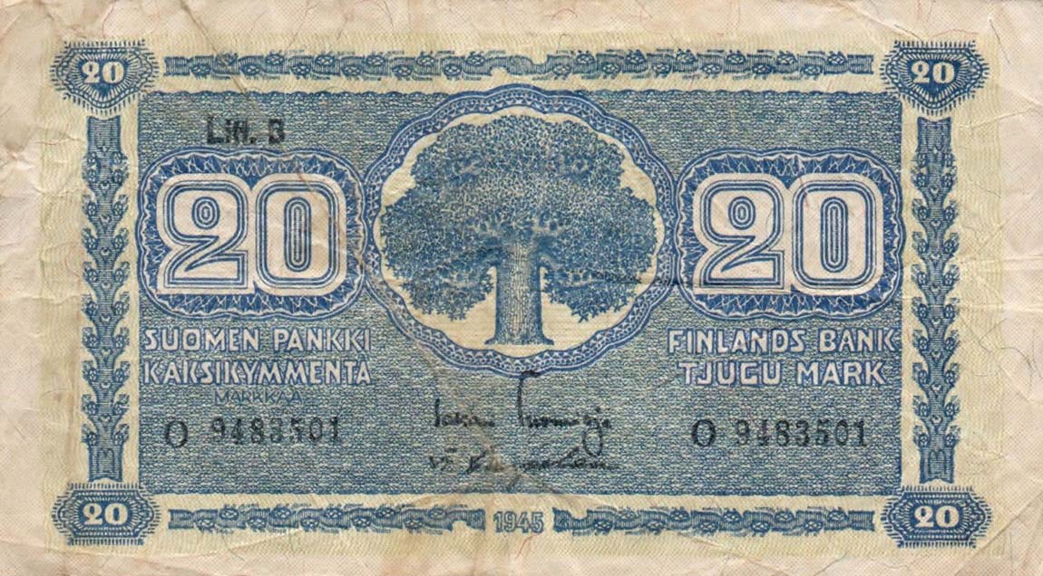 Front of Finland p58: 20 Markkaa from 1922