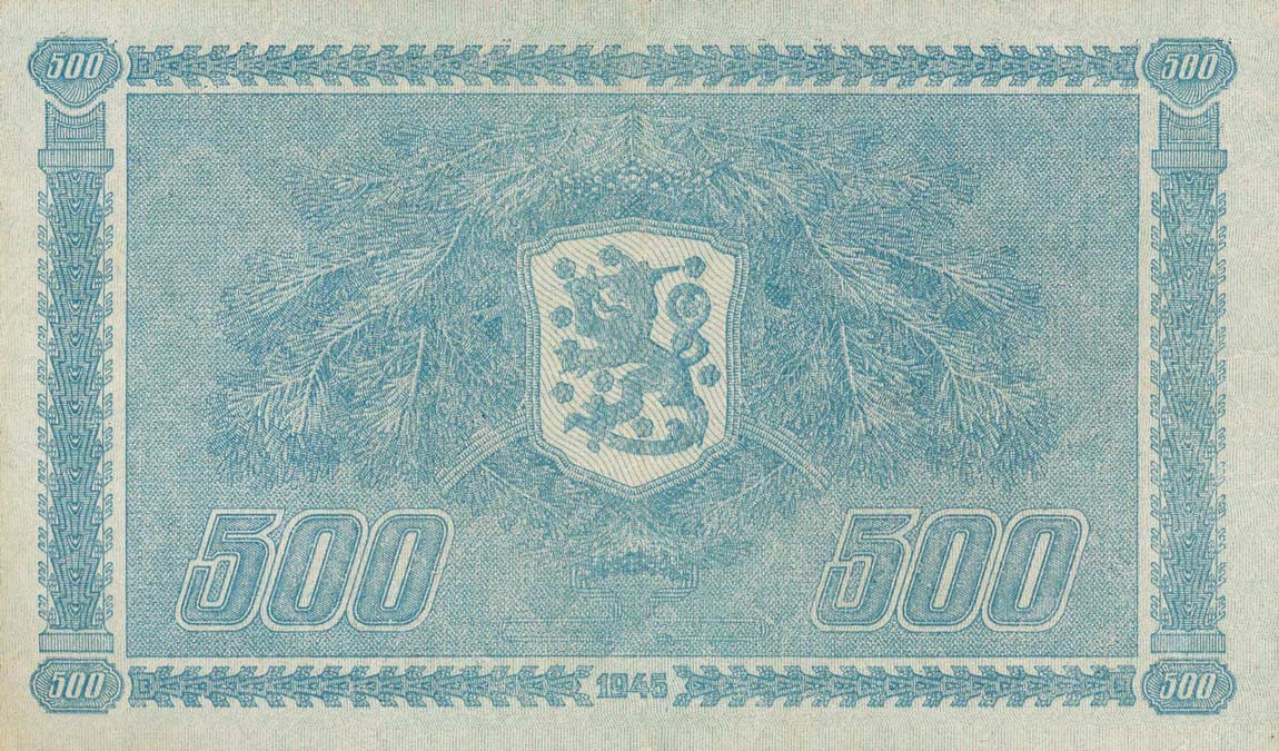 Back of Finland p81a: 500 Markkaa from 1945