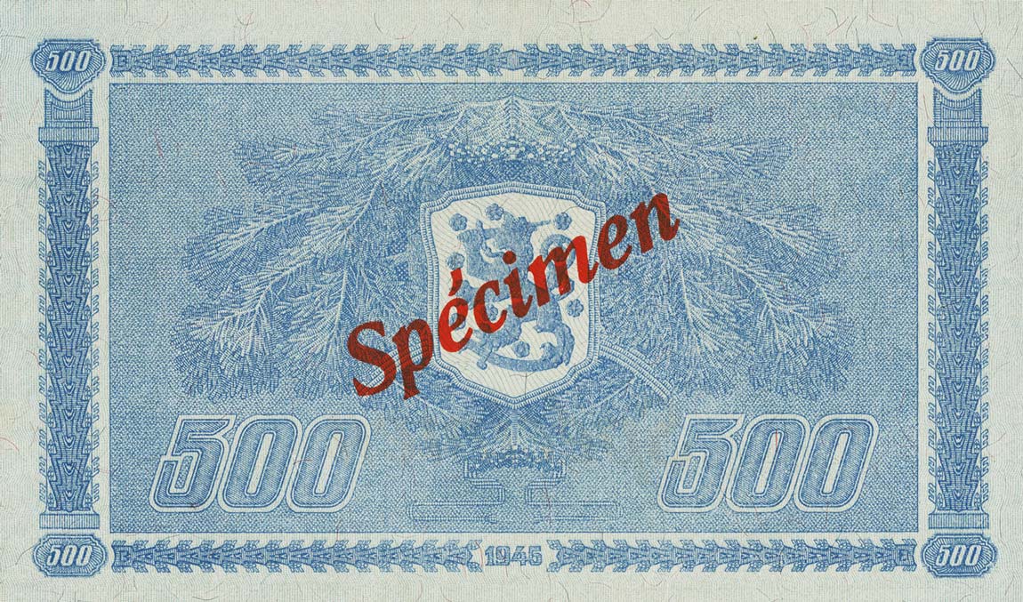 Back of Finland p81s: 500 Markkaa from 1945