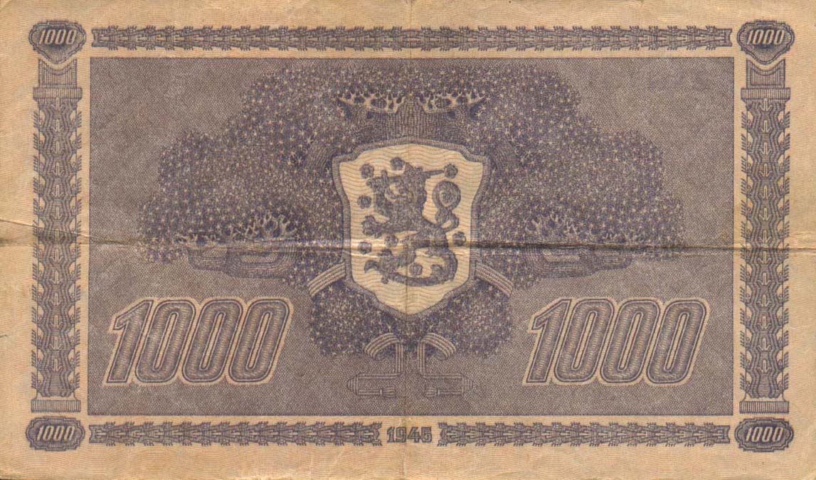 Back of Finland p82a: 1000 Markkaa from 1945