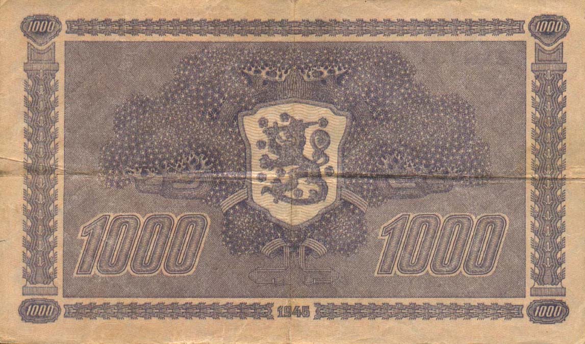 Back of Finland p82a: 1000 Markkaa from 1945