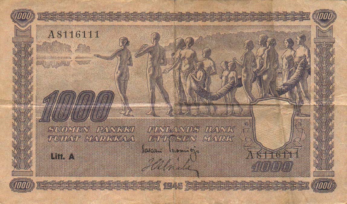 Front of Finland p82a: 1000 Markkaa from 1945