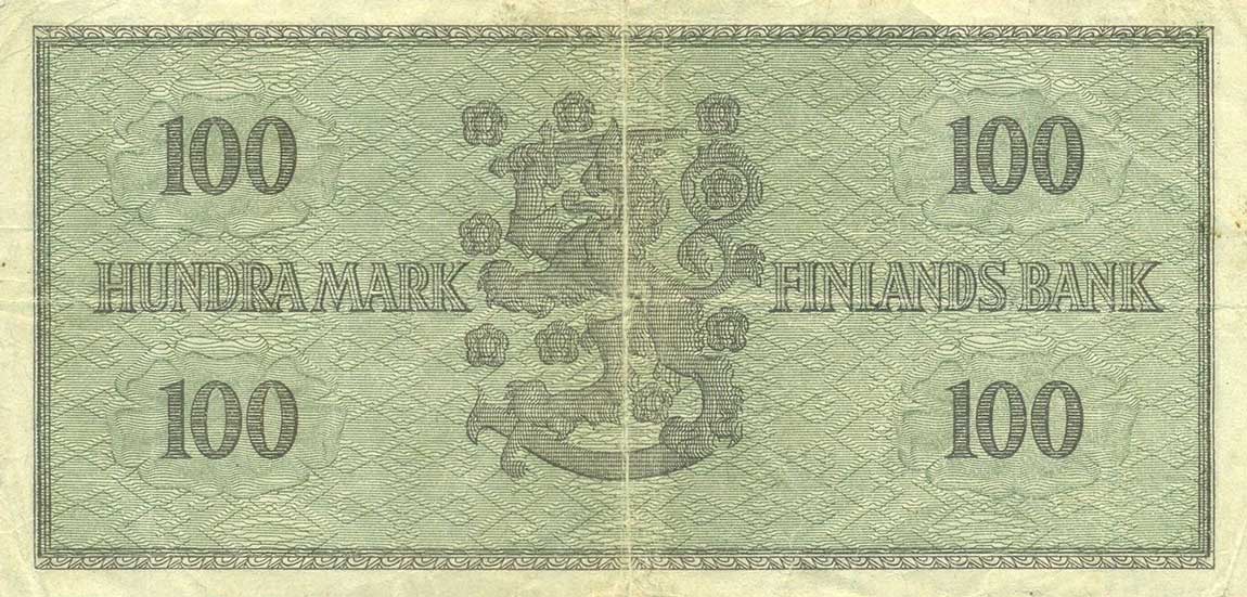 Back of Finland p91r: 100 Markkaa from 1955