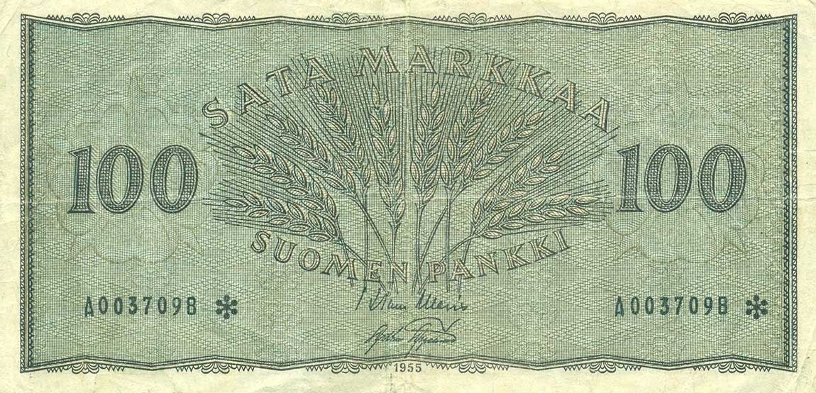 Front of Finland p91r: 100 Markkaa from 1955