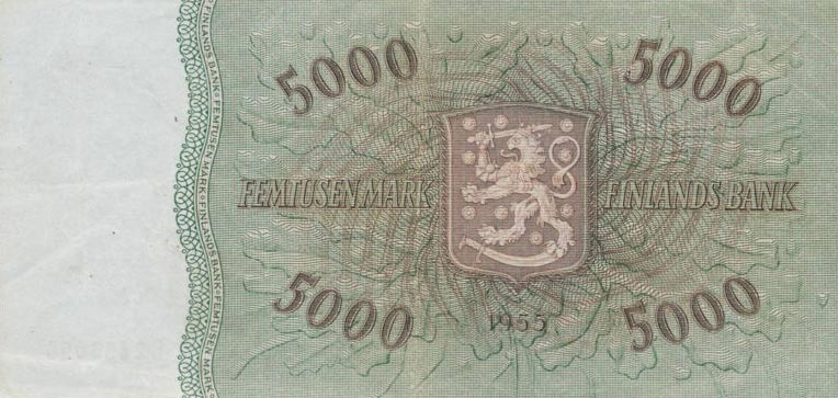 Back of Finland p94a: 5000 Markkaa from 1955