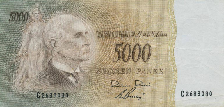 Front of Finland p94a: 5000 Markkaa from 1955