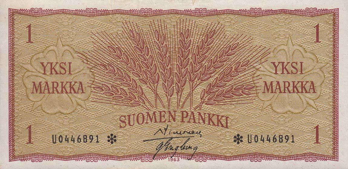 Front of Finland p98r: 1 Markkaa from 1963
