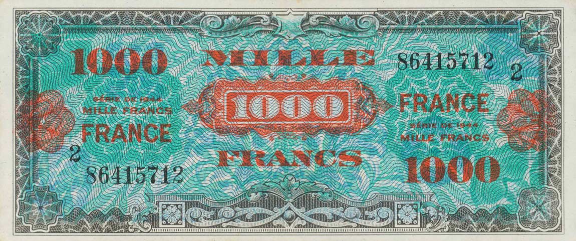 Front of France p125b: 1000 Francs from 1944