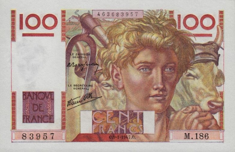 Front of France p128a: 100 Francs from 1945