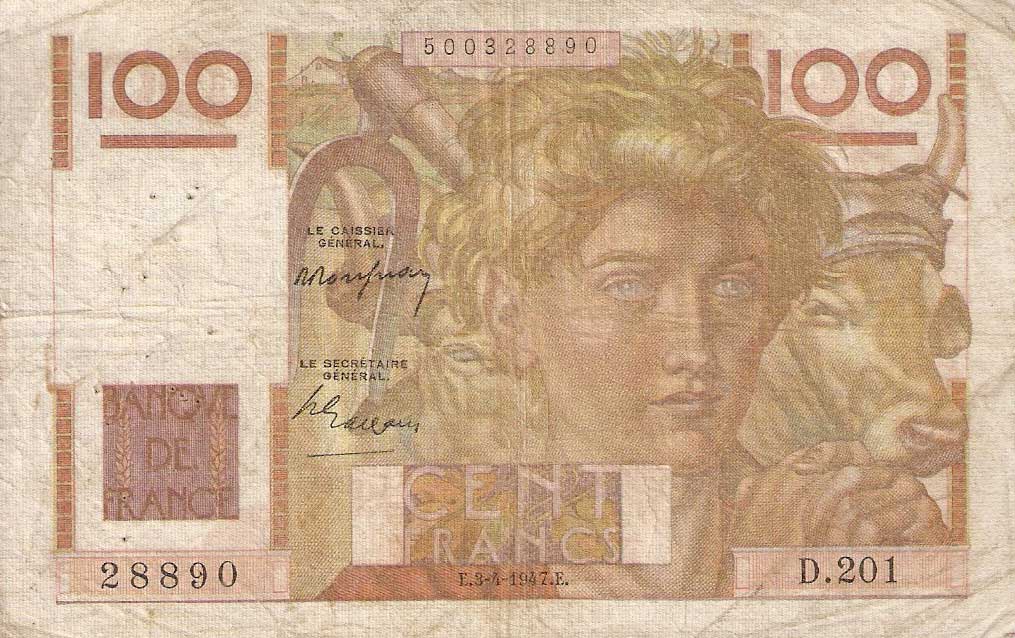 Front of France p128b: 100 Francs from 1947