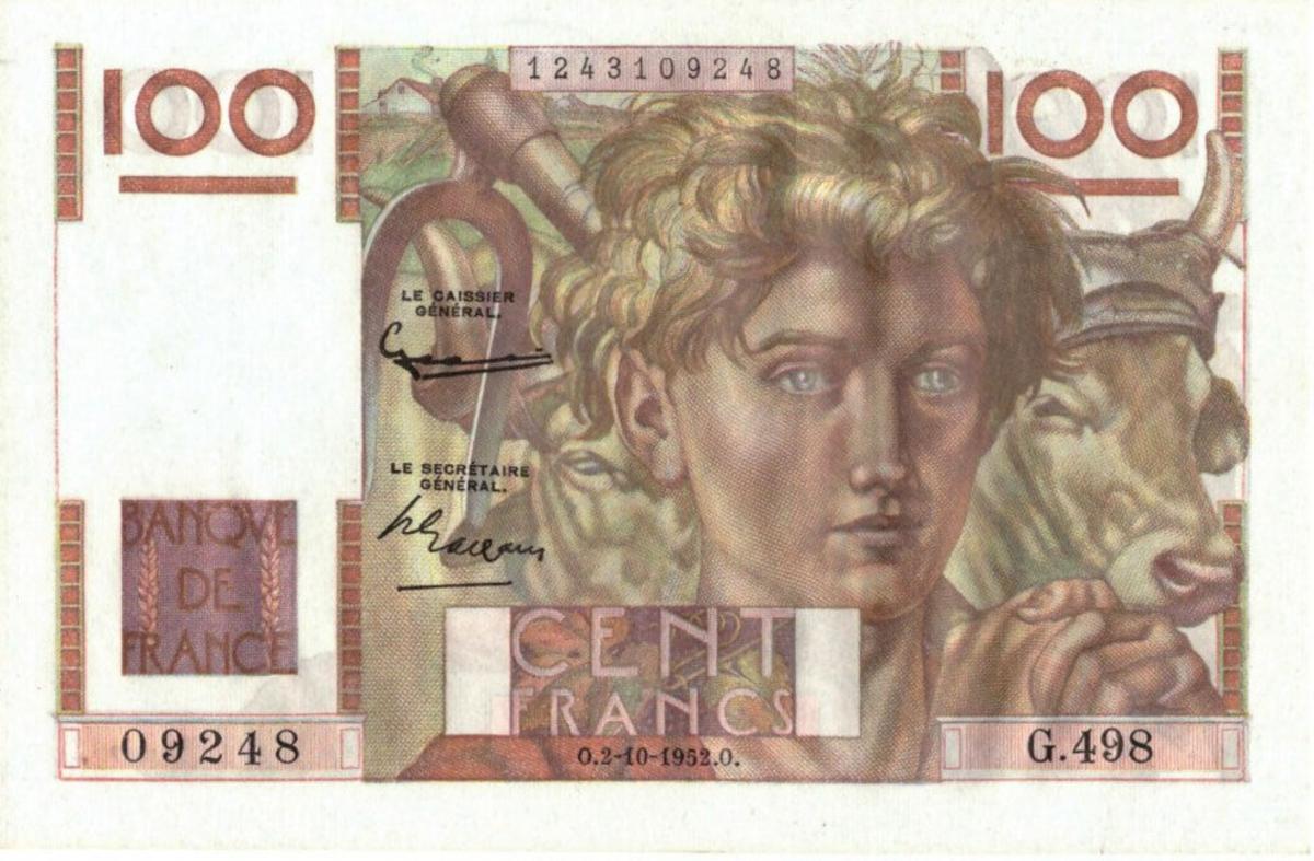 Front of France p128f: 100 Francs from 1952
