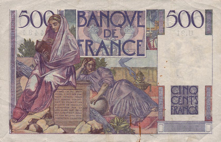 Back of France p129a: 500 Francs from 1945