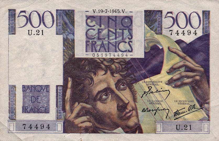 Front of France p129a: 500 Francs from 1945