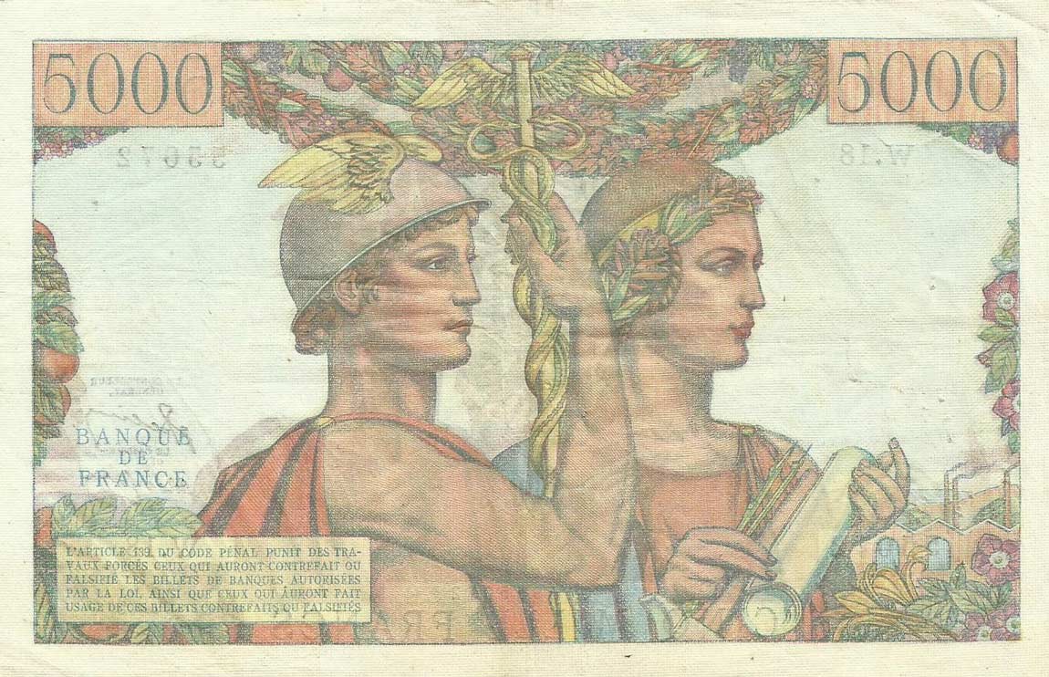 Back of France p131a: 5000 Francs from 1949