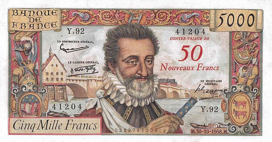 Front of France p139a: 50 Nouveaux Francs from 1958