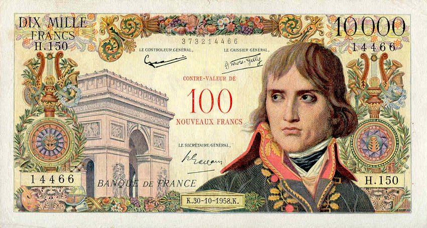Front of France p140: 100 Nouveaux Francs from 1958
