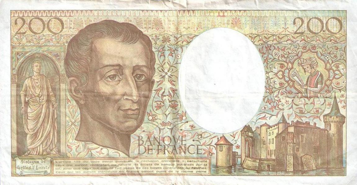 Back of France p155d: 200 Francs from 1990
