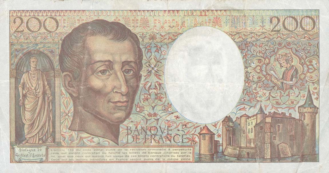 Back of France p155e: 200 Francs from 1992