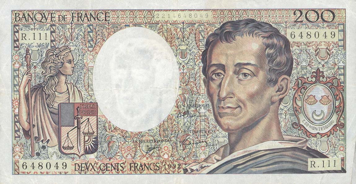 Front of France p155e: 200 Francs from 1992