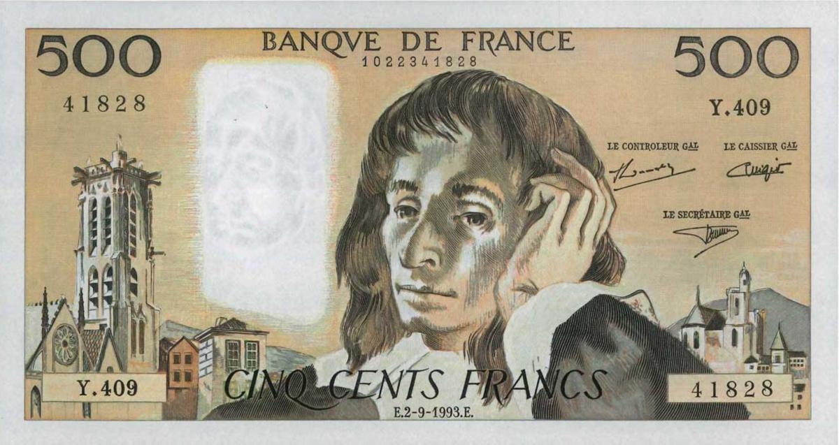 Front of France p156j: 500 Francs from 1993