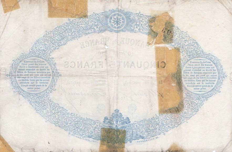 Back of France p51a: 50 Francs from 1868