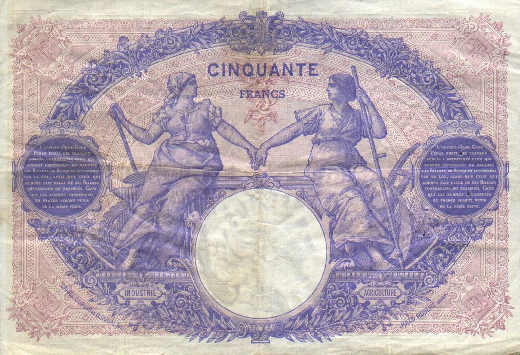 Back of France p64e: 50 Francs from 1907