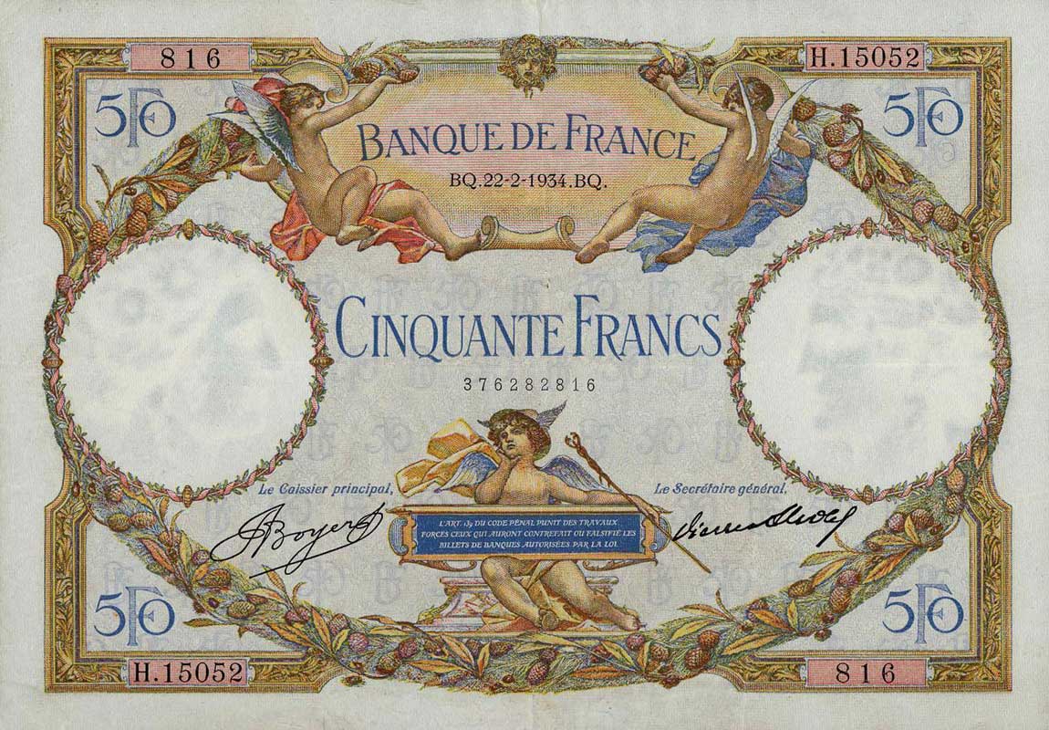 Front of France p80b: 50 Francs from 1933