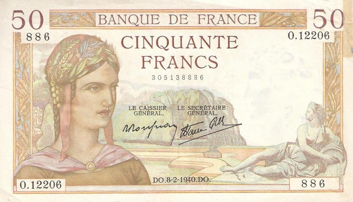 Front of France p85b: 50 Francs from 1937