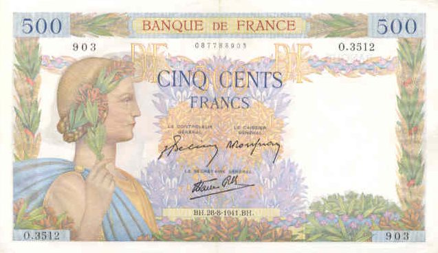 Front of France p95b: 500 Francs from 1941