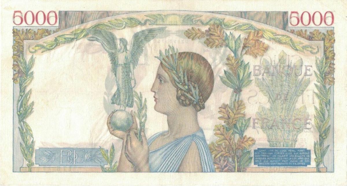 Back of France p97b: 5000 Francs from 1939