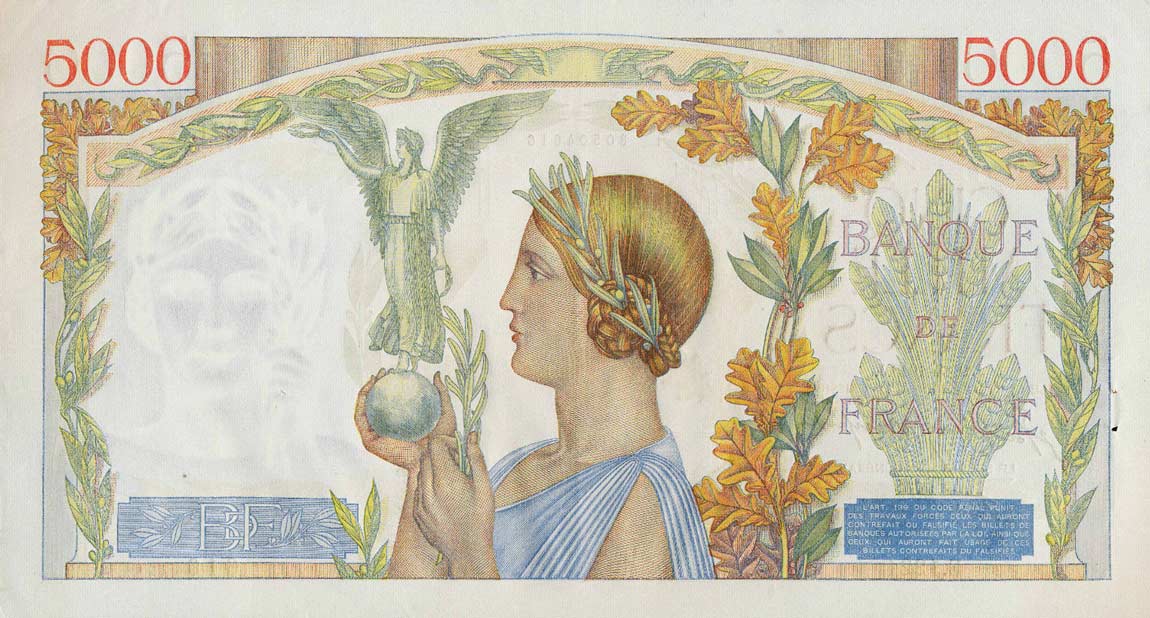 Back of France p97d: 5000 Francs from 1943