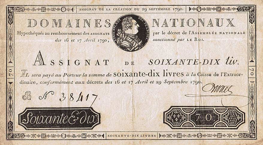 Front of France pA36: 70 Livres from 1790