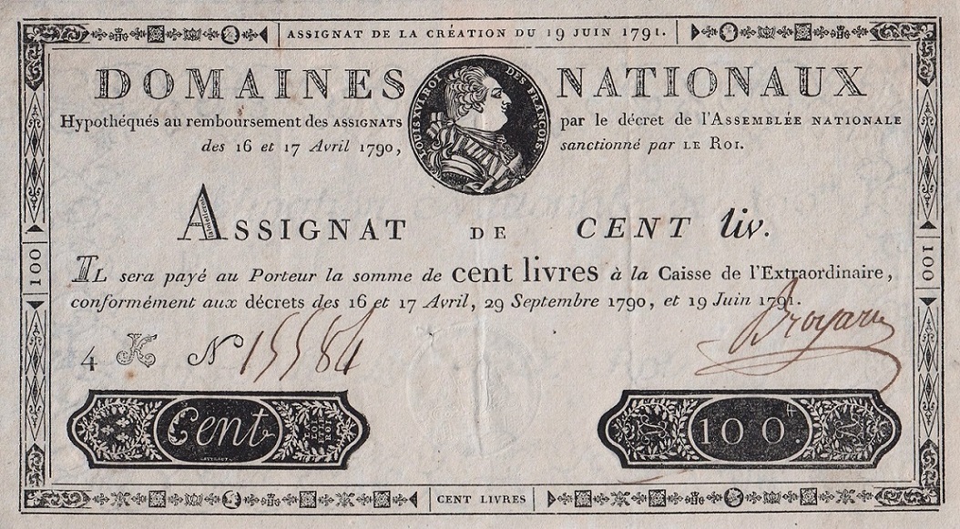 Front of France pA44A: 100 Livres from 1791