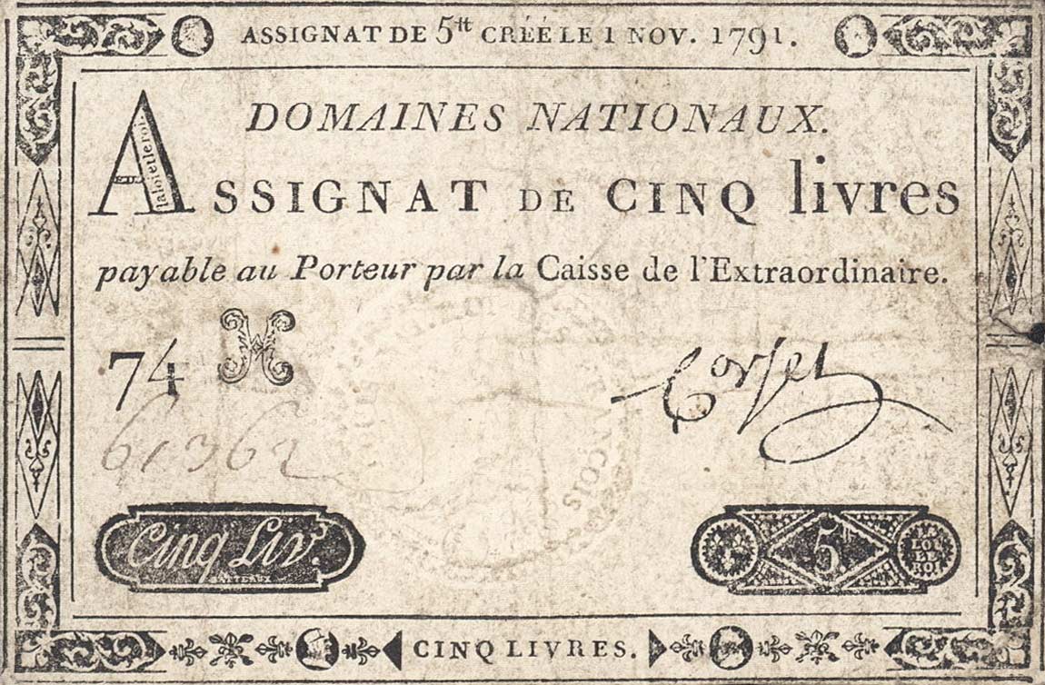 Front of France pA50: 5 Livres from 1791