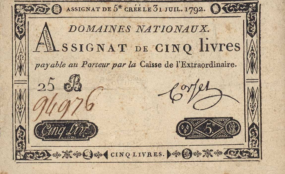 Front of France pA61: 5 Livres from 1792