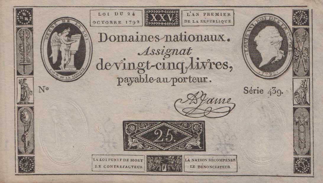 Front of France pA67: 25 Livres from 1792