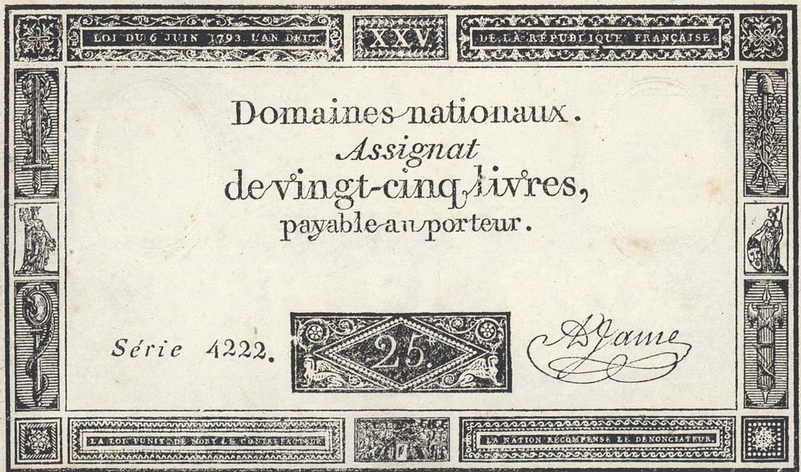 Front of France pA71: 25 Livres from 1793