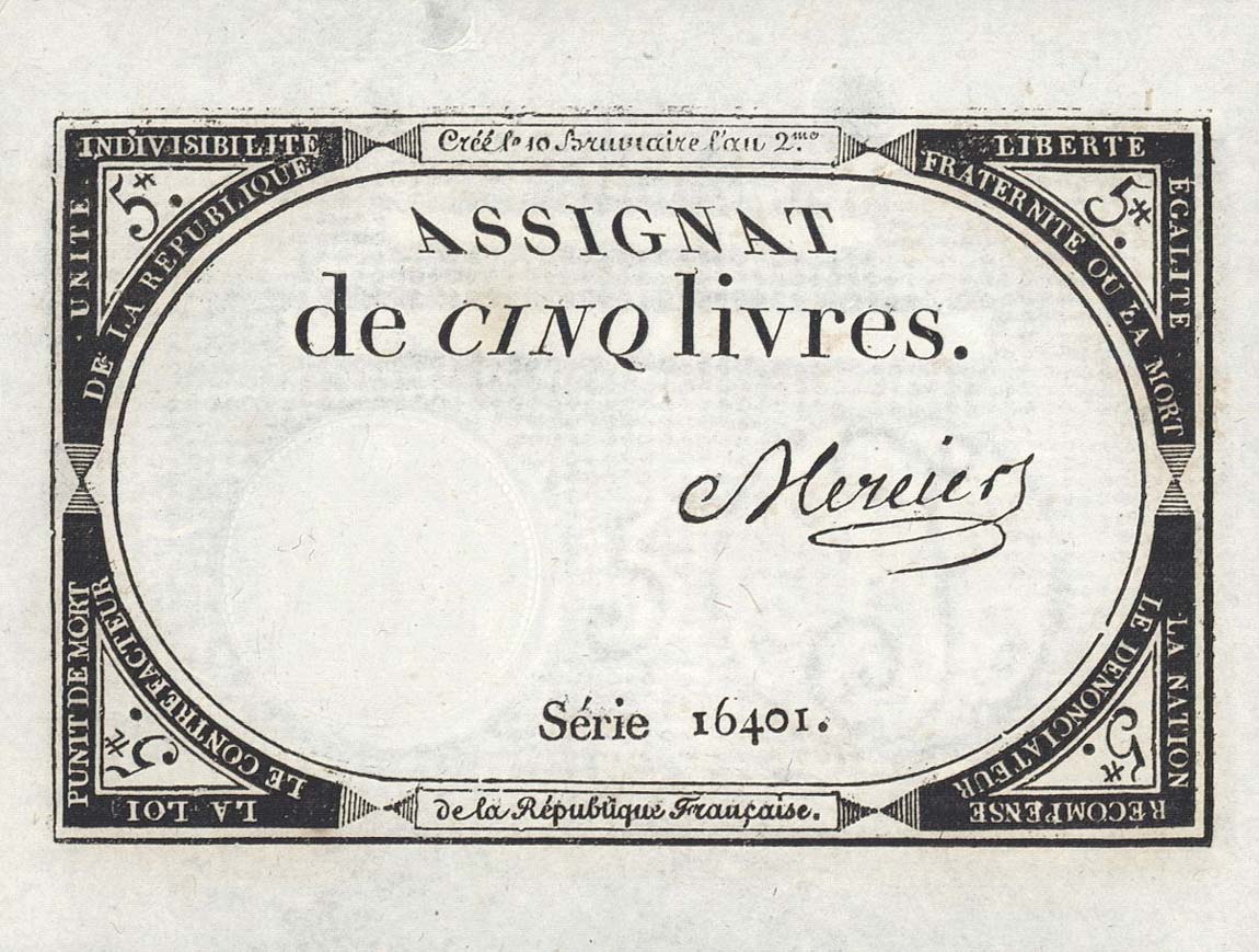 Front of France pA76: 5 Livres from 1793