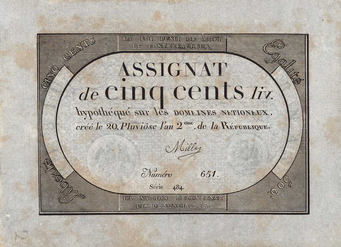 Front of France pA77: 500 Livres from 1794