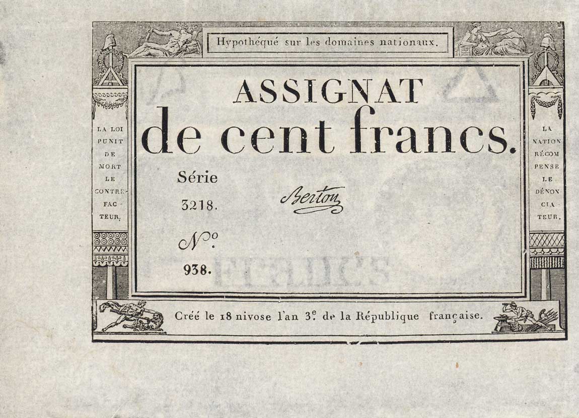 Front of France pA78: 100 Livres from 1795