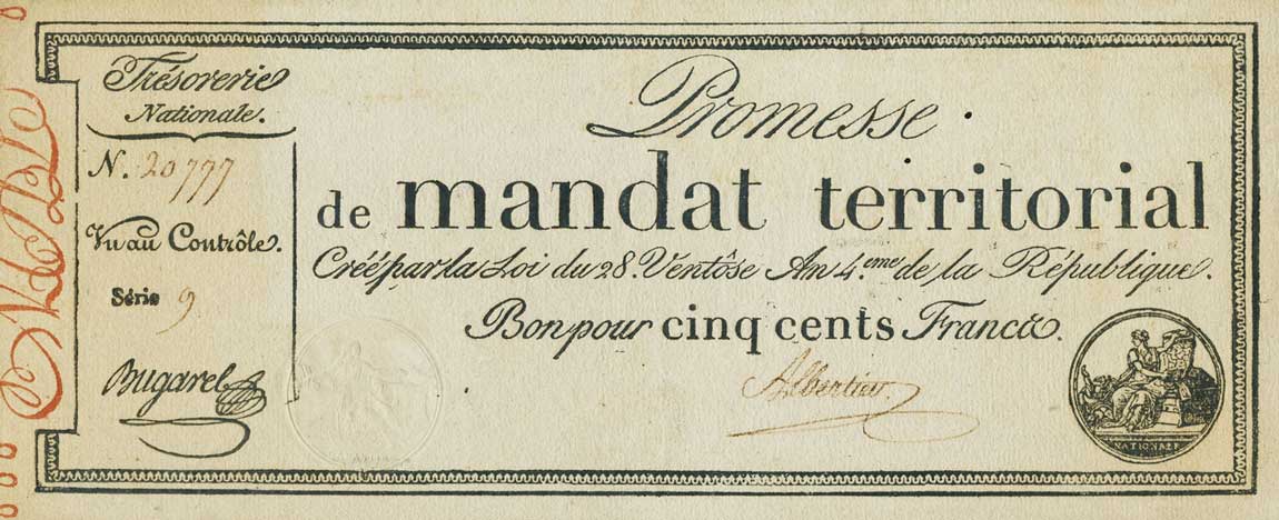 Front of France pA86b: 500 Francs from 1796